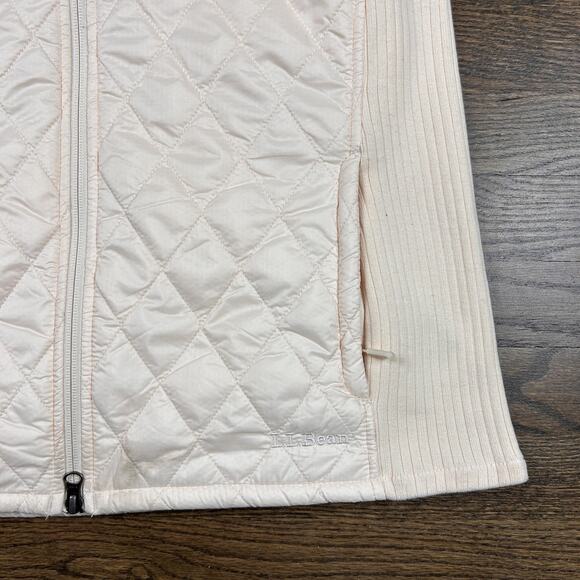 L.L. Bean Vest Womens Large White Quilted Fleece Lined Zip Pockets Sherpa - Picture 2 of 8